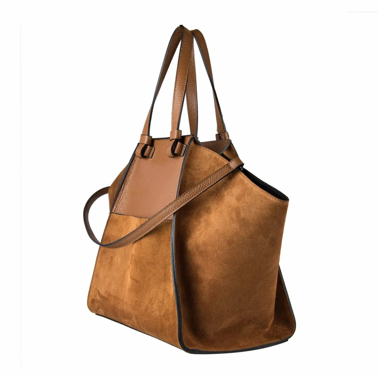 Brown Leather & Suede Large Handbag Hand Made In Italy