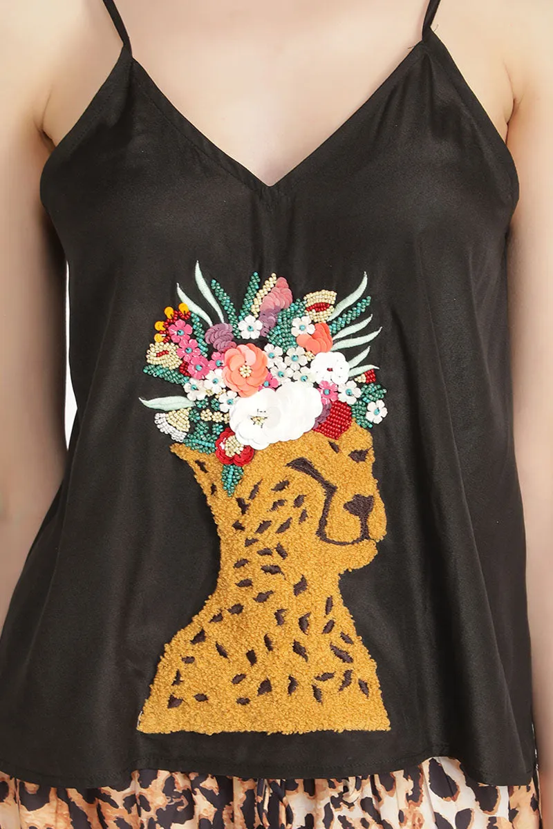 Brown Leopard Embellished Top