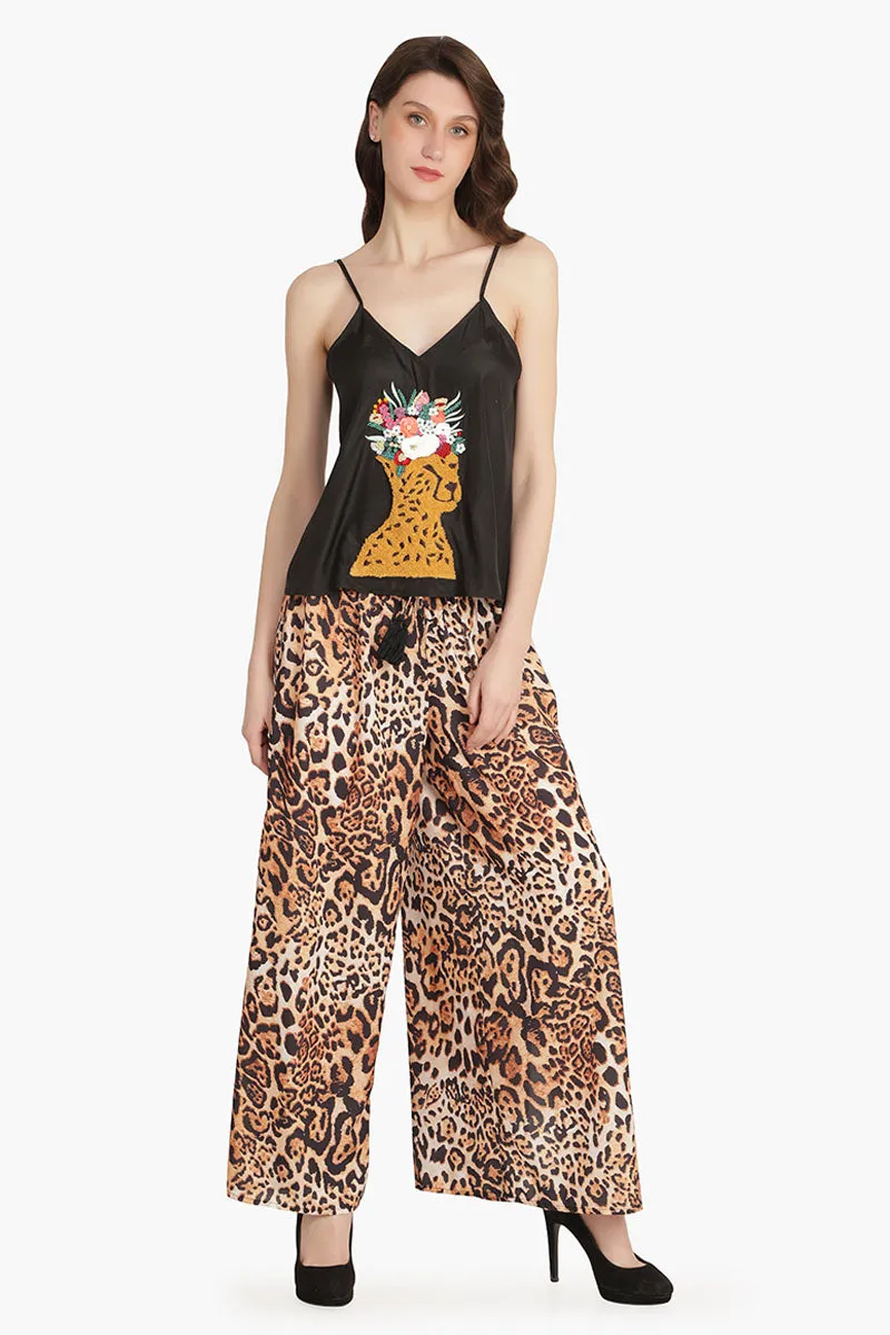 Brown Leopard Embellished Top