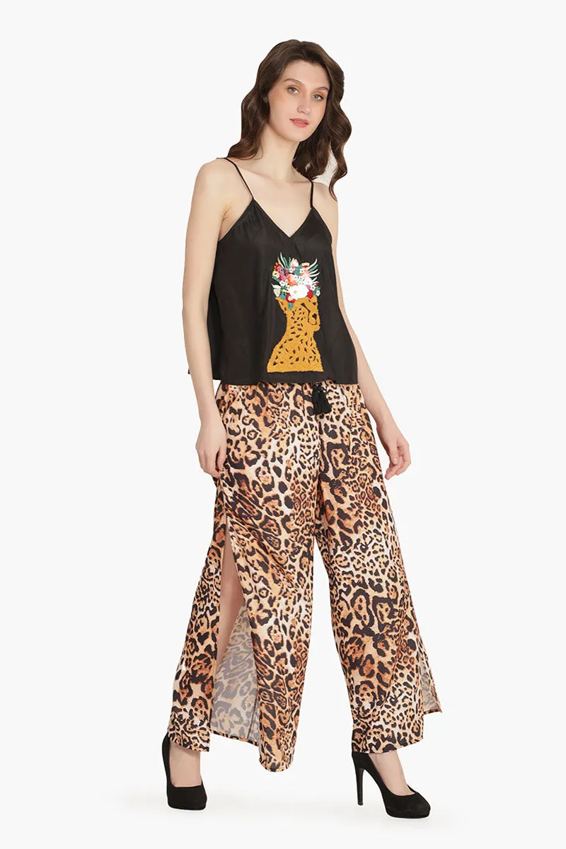 Brown Leopard Embellished Top