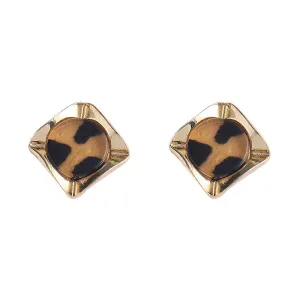 Brown Leopard Gold Invisible Clip On Stud Earrings