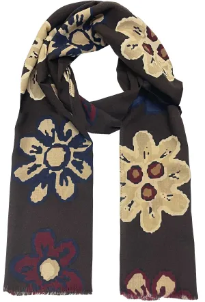 Brown macro floral beige,red & blu wool archive scarf