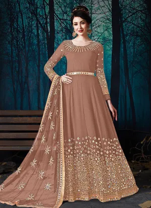 Brown Mirror Embroidered Designer Anarkali Suit