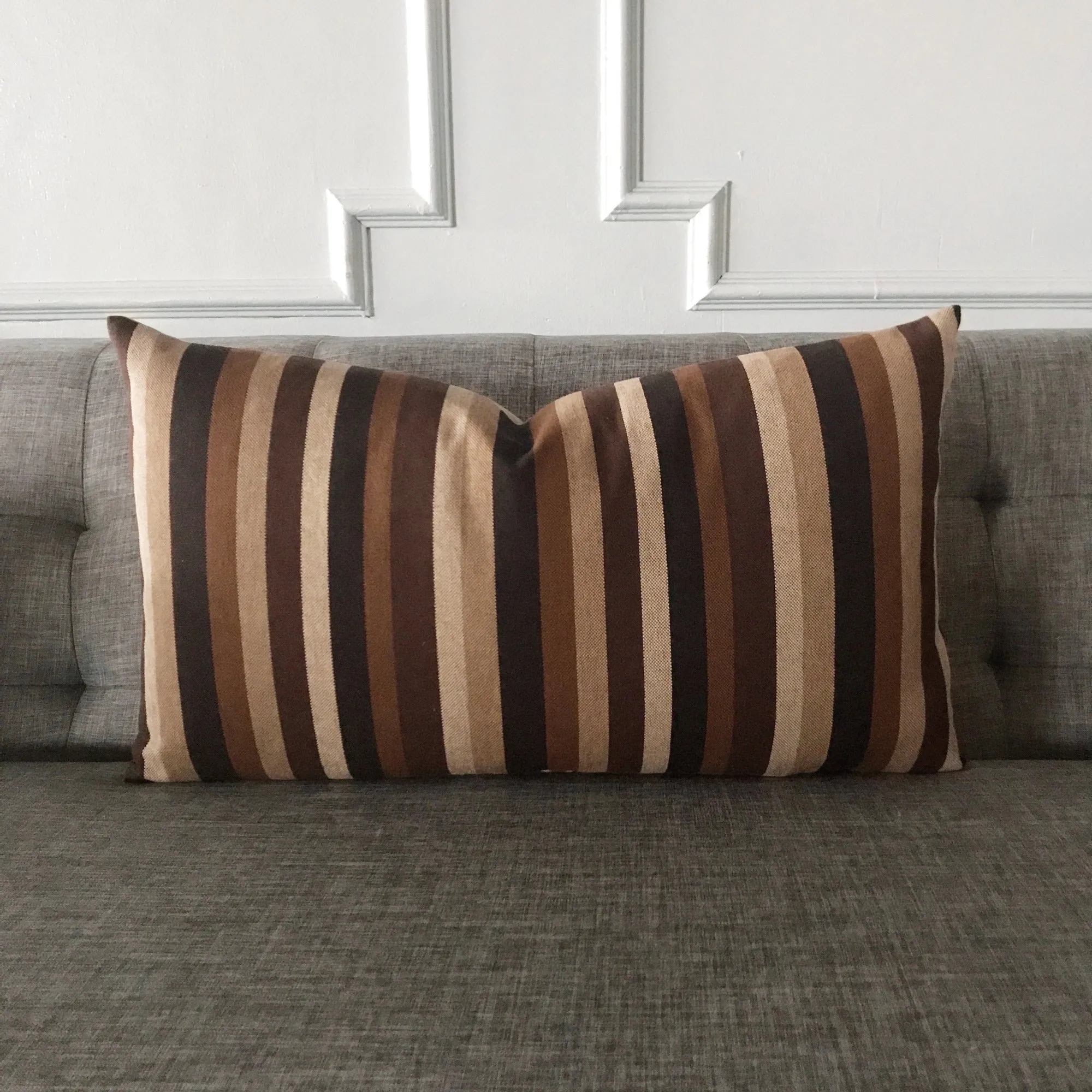 Brown Modern Stripe Woven Lumbar Pillow Cover 15x26