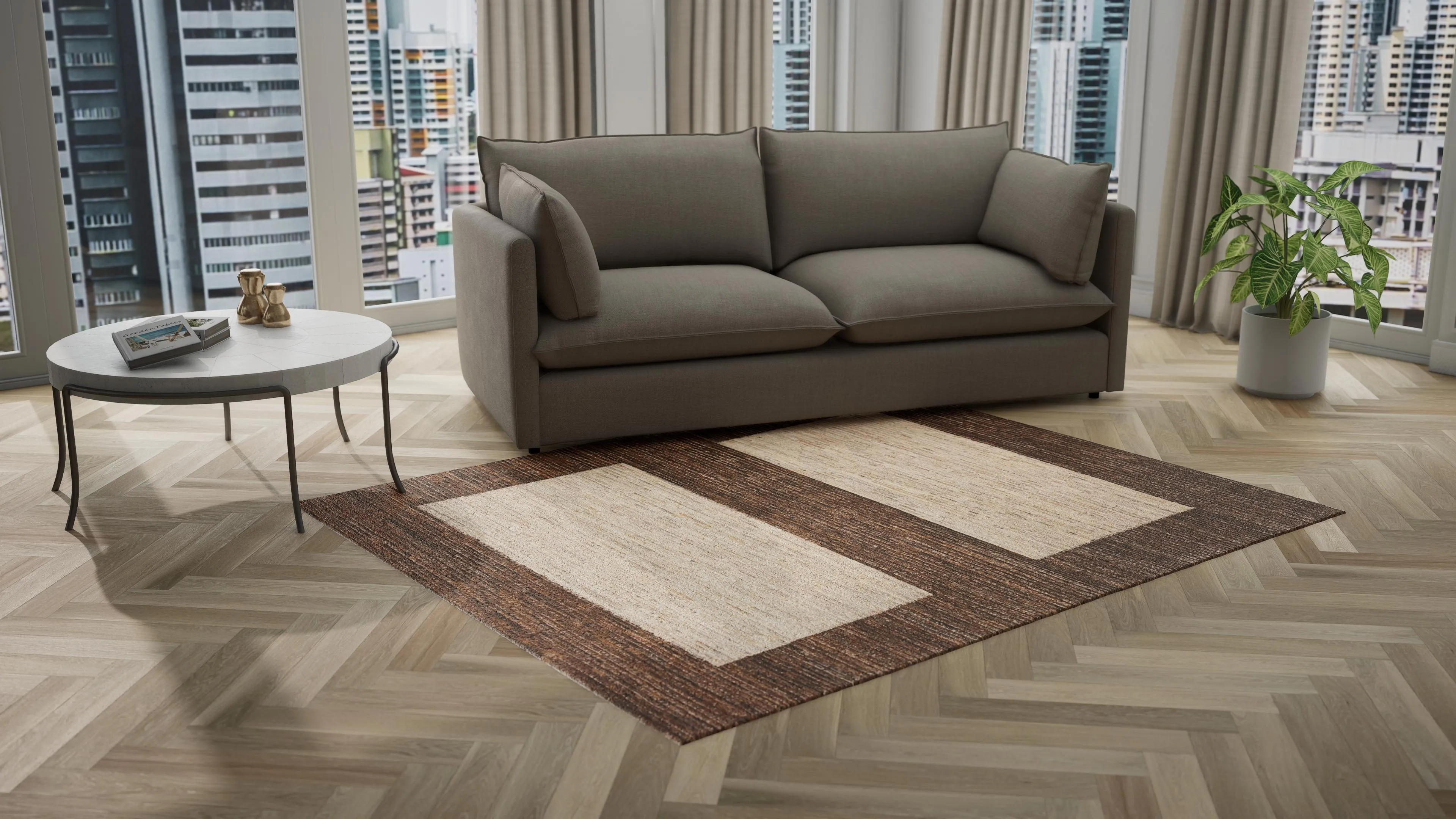 Brown Modern Wool Rug - 6'6" x 8'