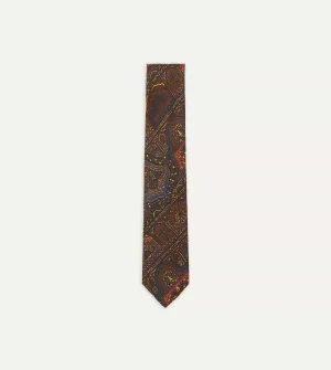 Brown, Navy and Red Paisley Print Madder Twill Silk Tie