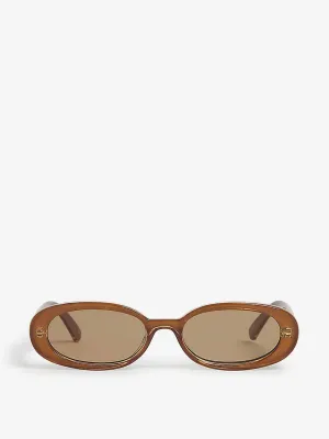 Brown oval-frame polycarbonate sunglasses