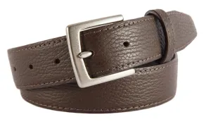 Brown Pebbled Leather Belt, Signature Buckle (Brushed Silver)