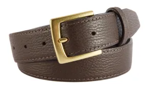 Brown Pebbled Leather Belt, Signature Buckle (Gold)