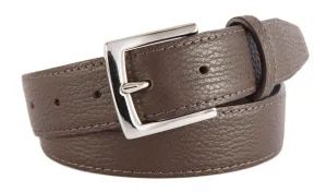 Brown Pebbled Leather Belt, Signature Buckle (Shiny Silver)