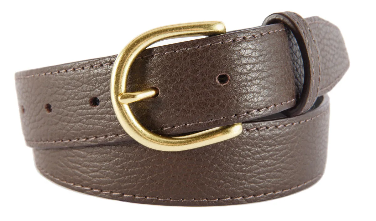 Brown Pebbled Leather Belt, Soho Buckle (Gold)