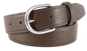 Brown Pebbled Leather Belt, Soho Buckle (Shiny Silver)