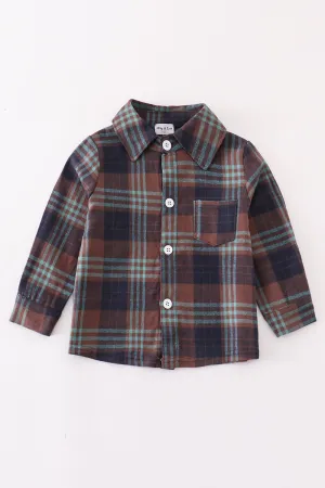 Brown plaid boy button down shirt