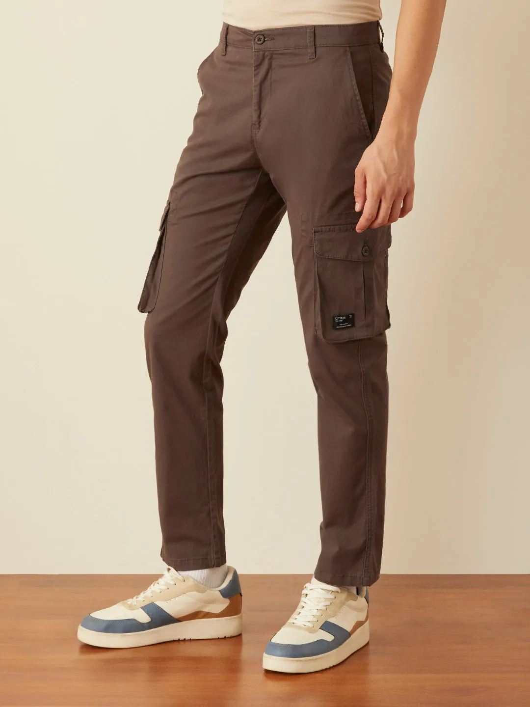 Brown Plain Cargo Pants