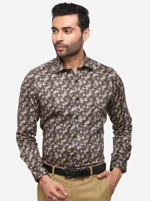 Brown Printed Slim Fit Party Wear Shirt | Wyre