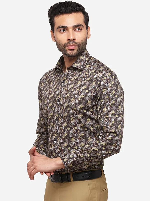 Brown Printed Slim Fit Party Wear Shirt | Wyre