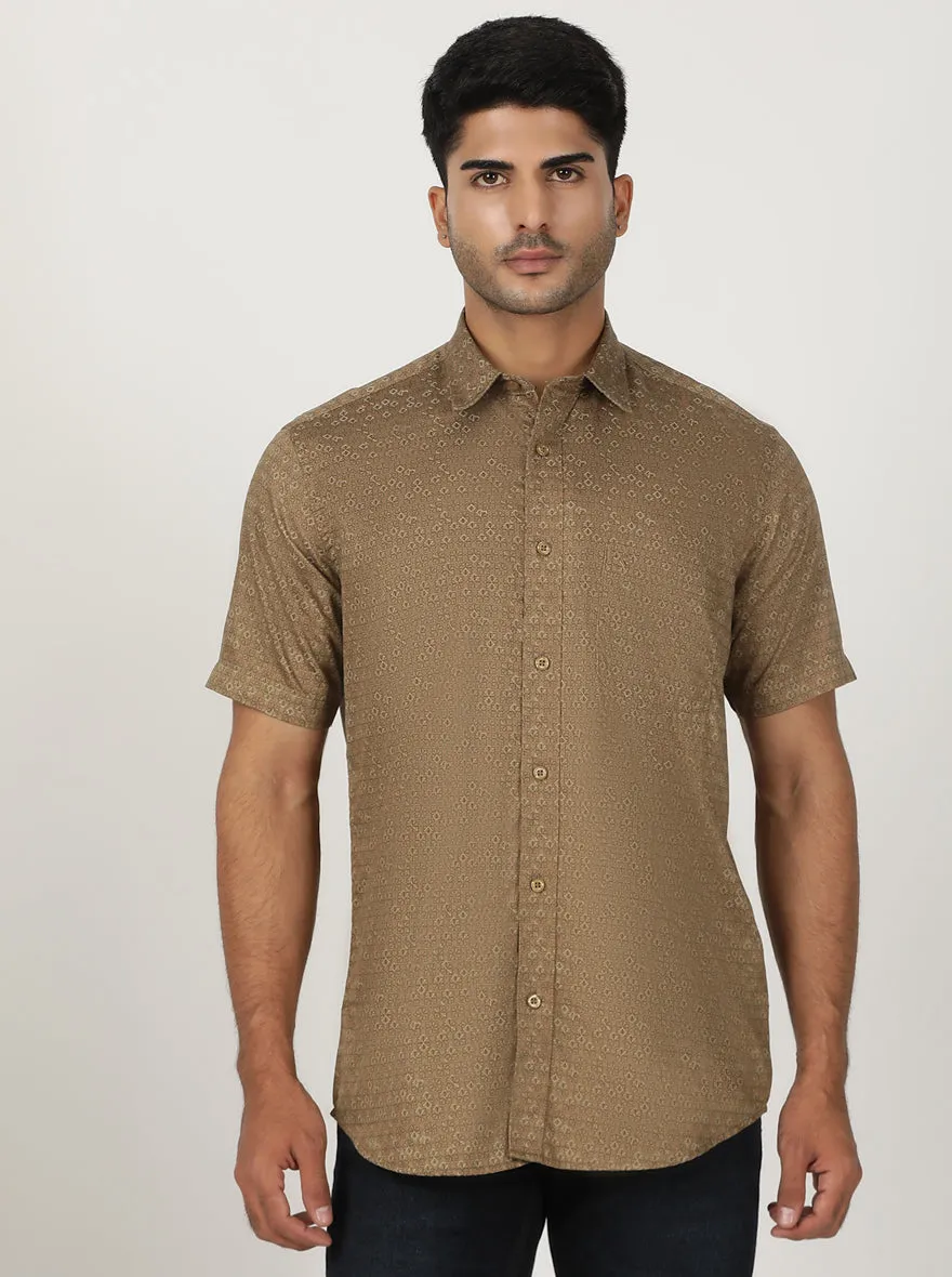 Brown Printed Smart Fit Semi Casual Shirt | Greenfibre