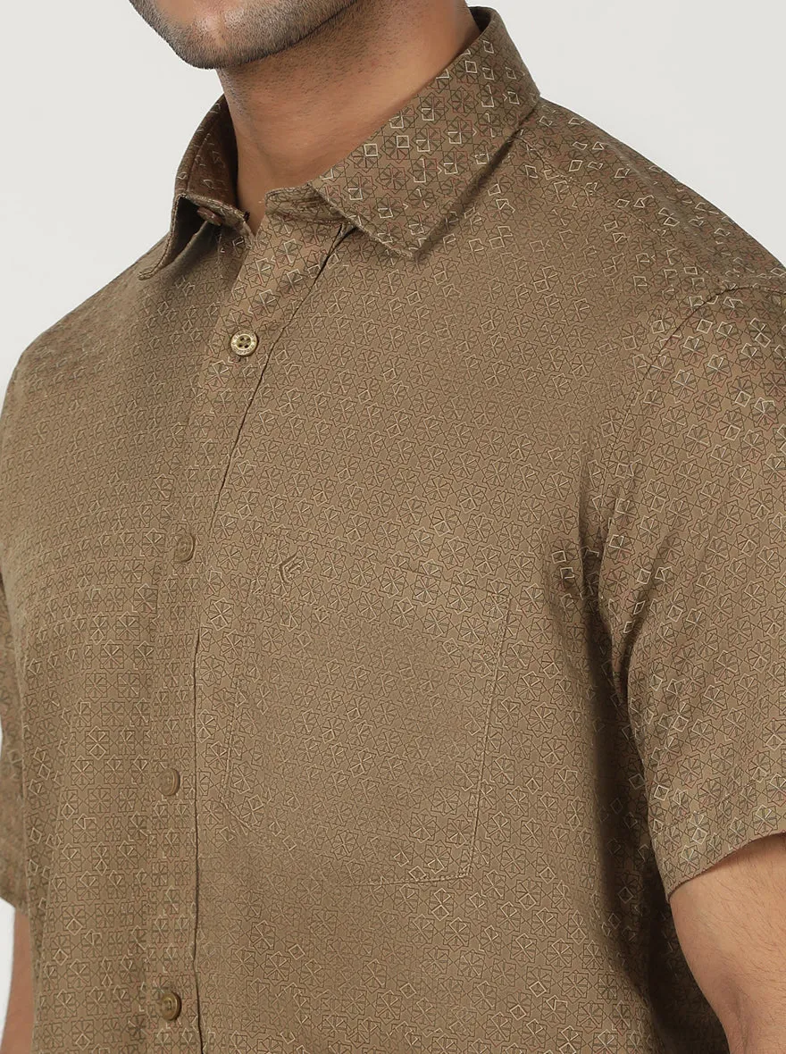 Brown Printed Smart Fit Semi Casual Shirt | Greenfibre