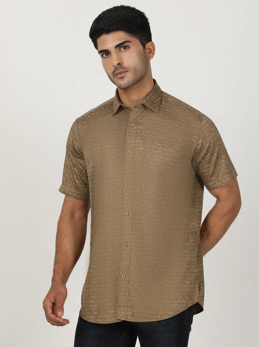 Brown Printed Smart Fit Semi Casual Shirt | Greenfibre