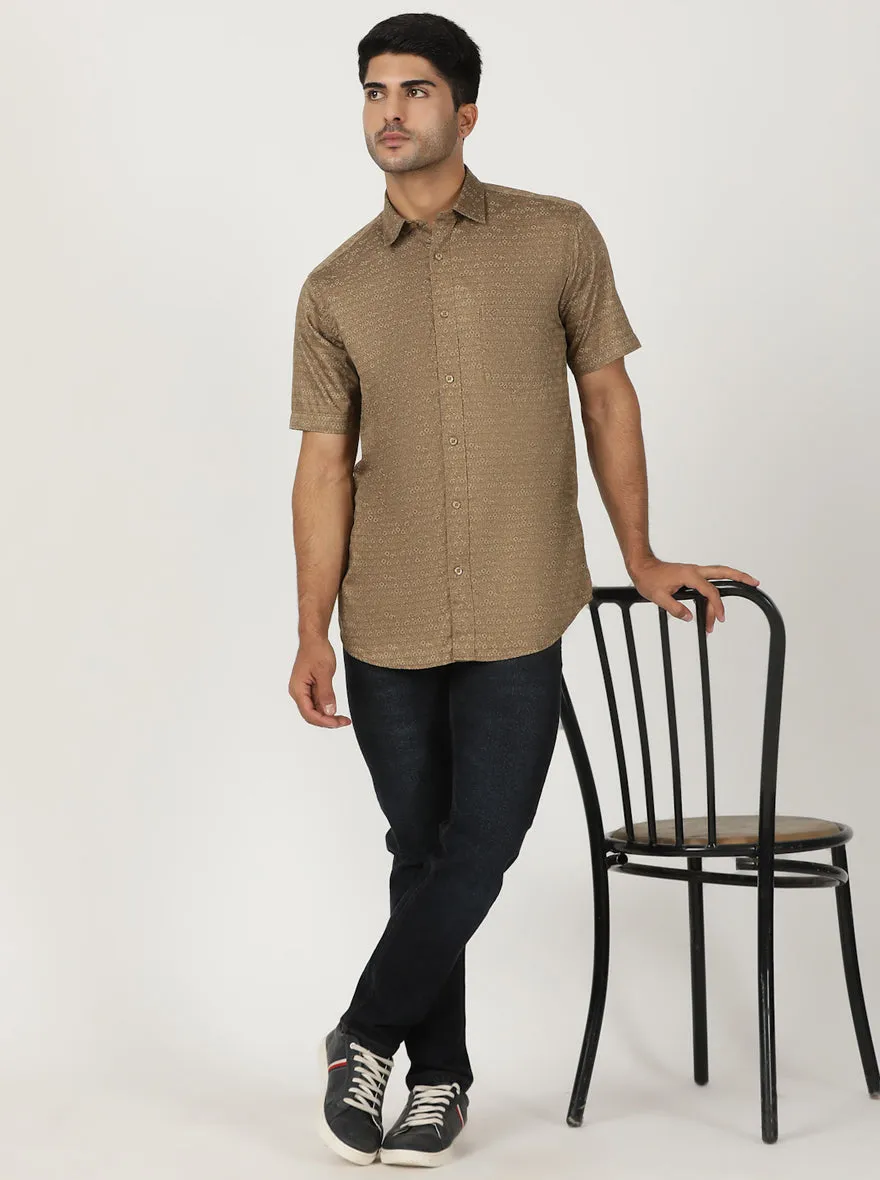 Brown Printed Smart Fit Semi Casual Shirt | Greenfibre