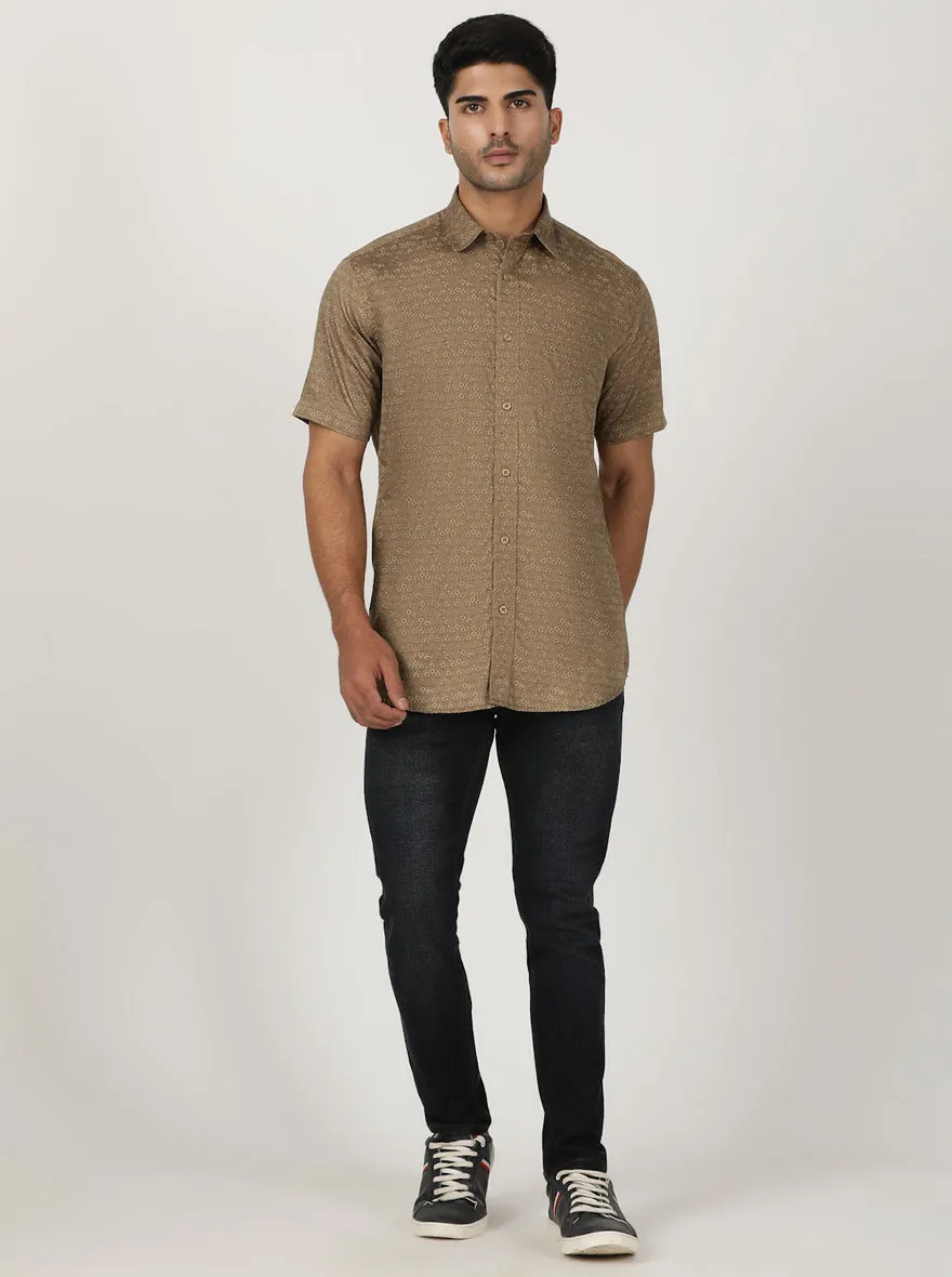 Brown Printed Smart Fit Semi Casual Shirt | Greenfibre