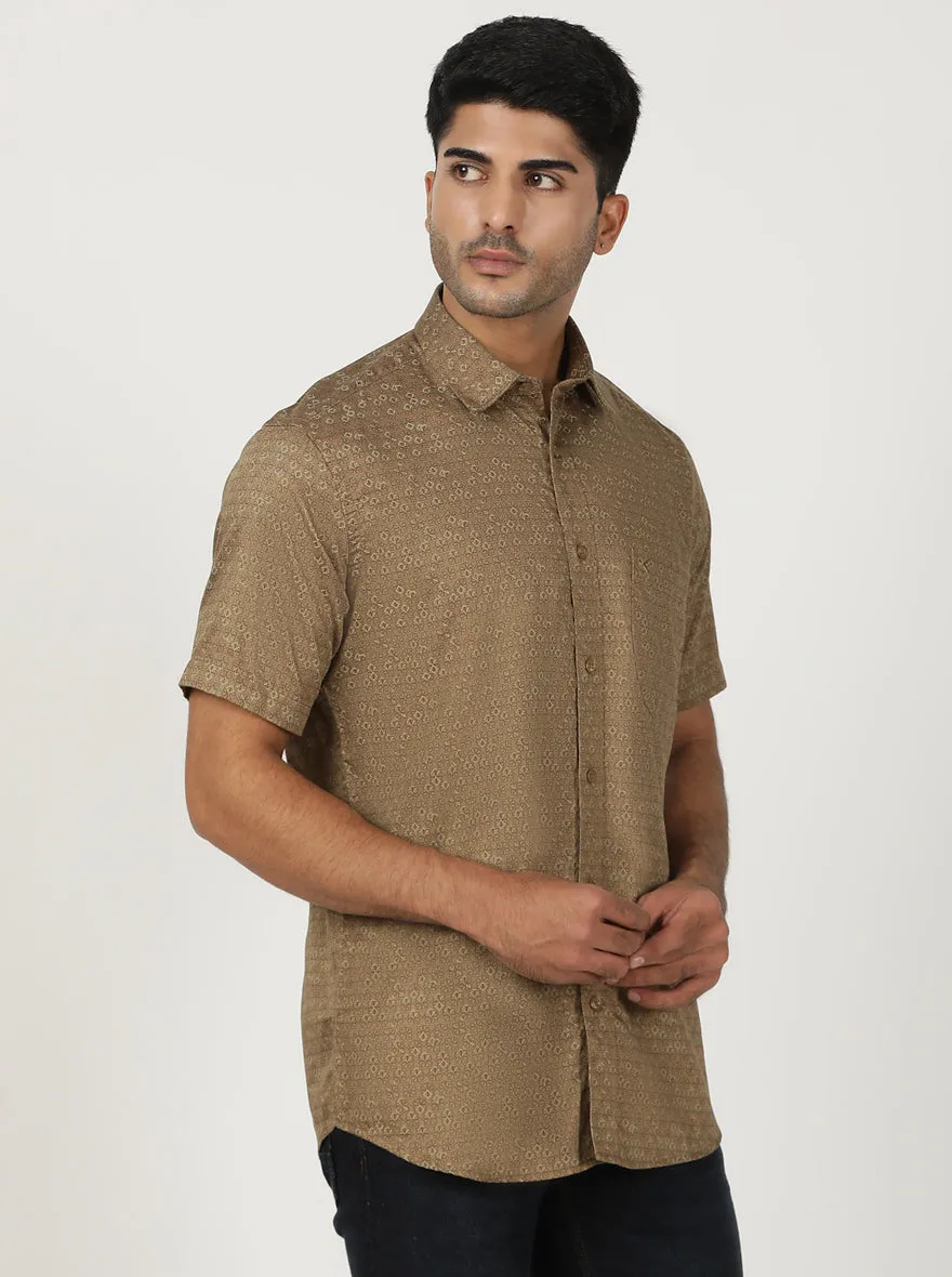 Brown Printed Smart Fit Semi Casual Shirt | Greenfibre