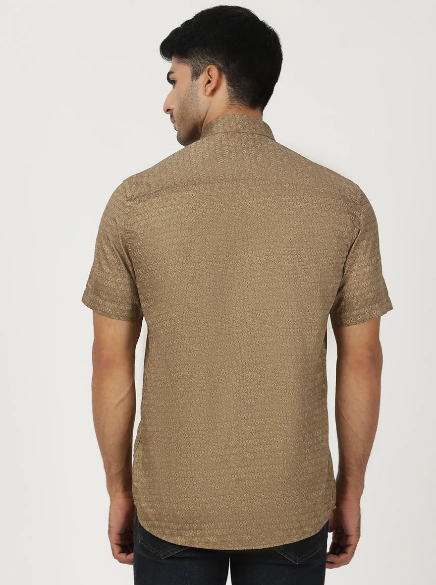 Brown Printed Smart Fit Semi Casual Shirt | Greenfibre