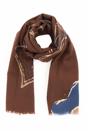 Brown Pure Italian Wool Flower & Medallion Scarf