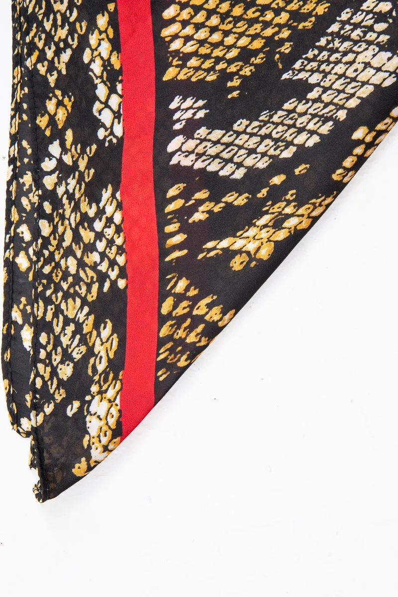 Brown Red Snake Print Chiffon Scarf - Carris