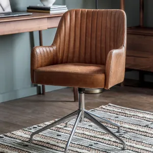 Brown Ribbed Swivel Chair