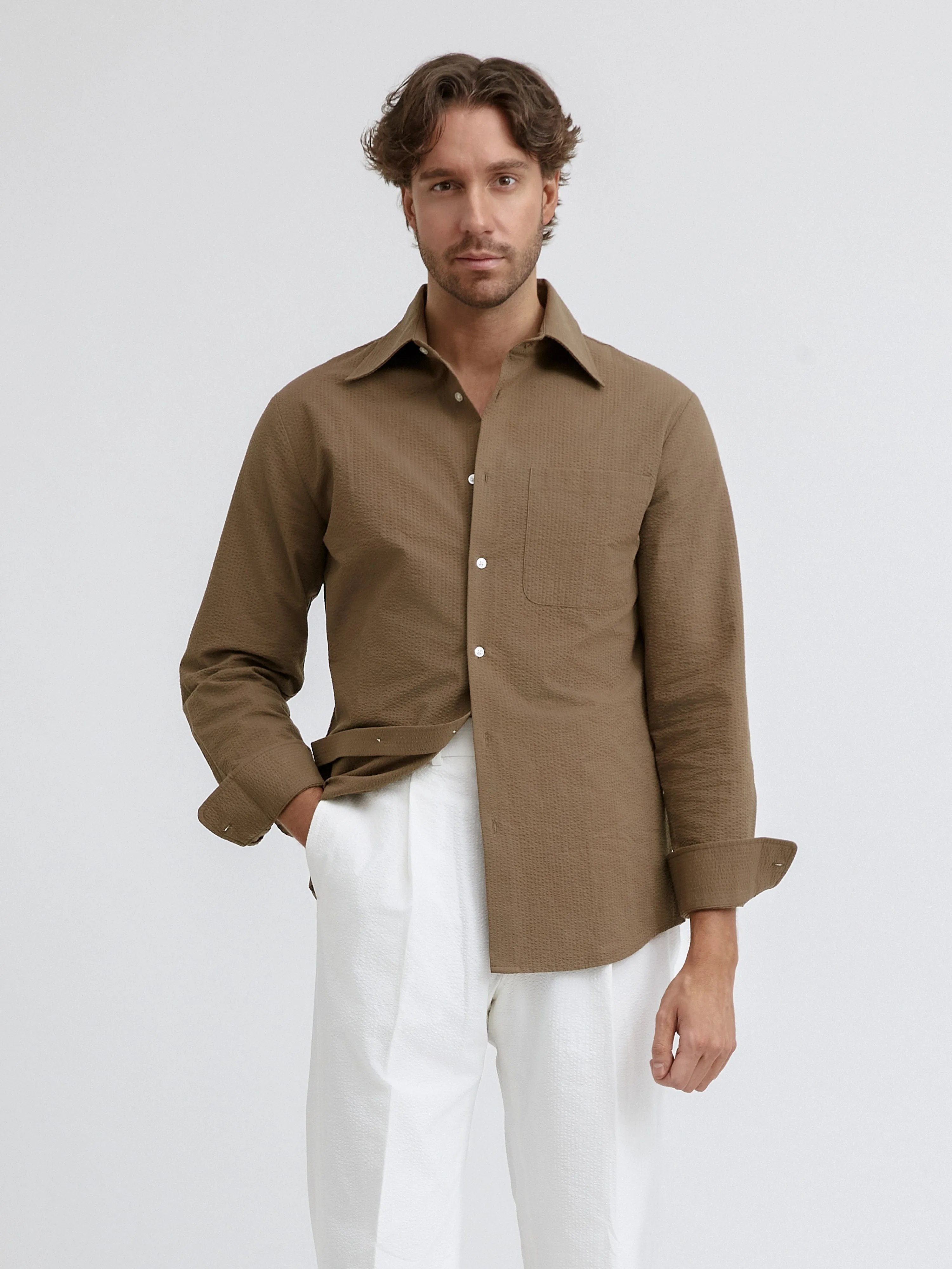 Brown Seersucker Shirt