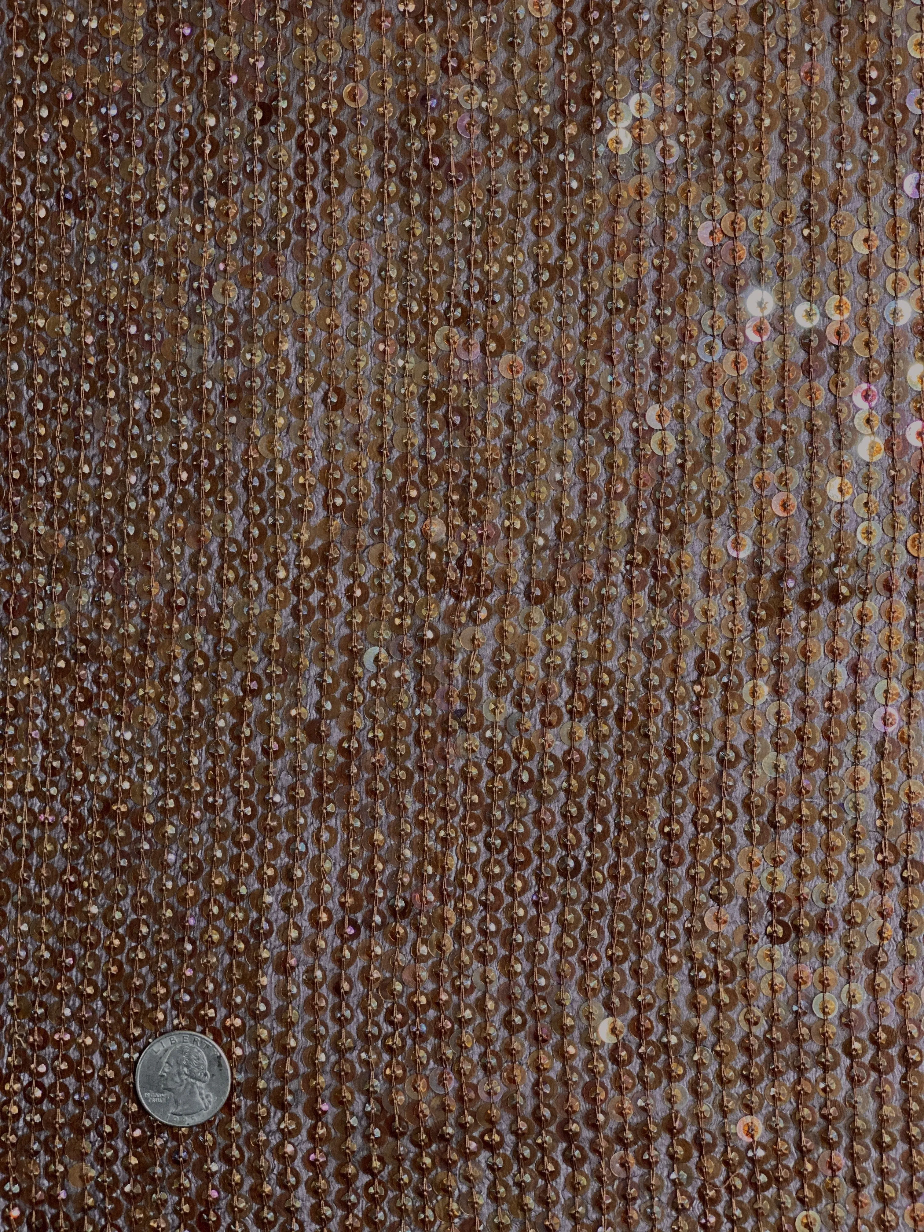 Brown Sequin & Beads On Silk Chiffon JEC-009-4 Fabric