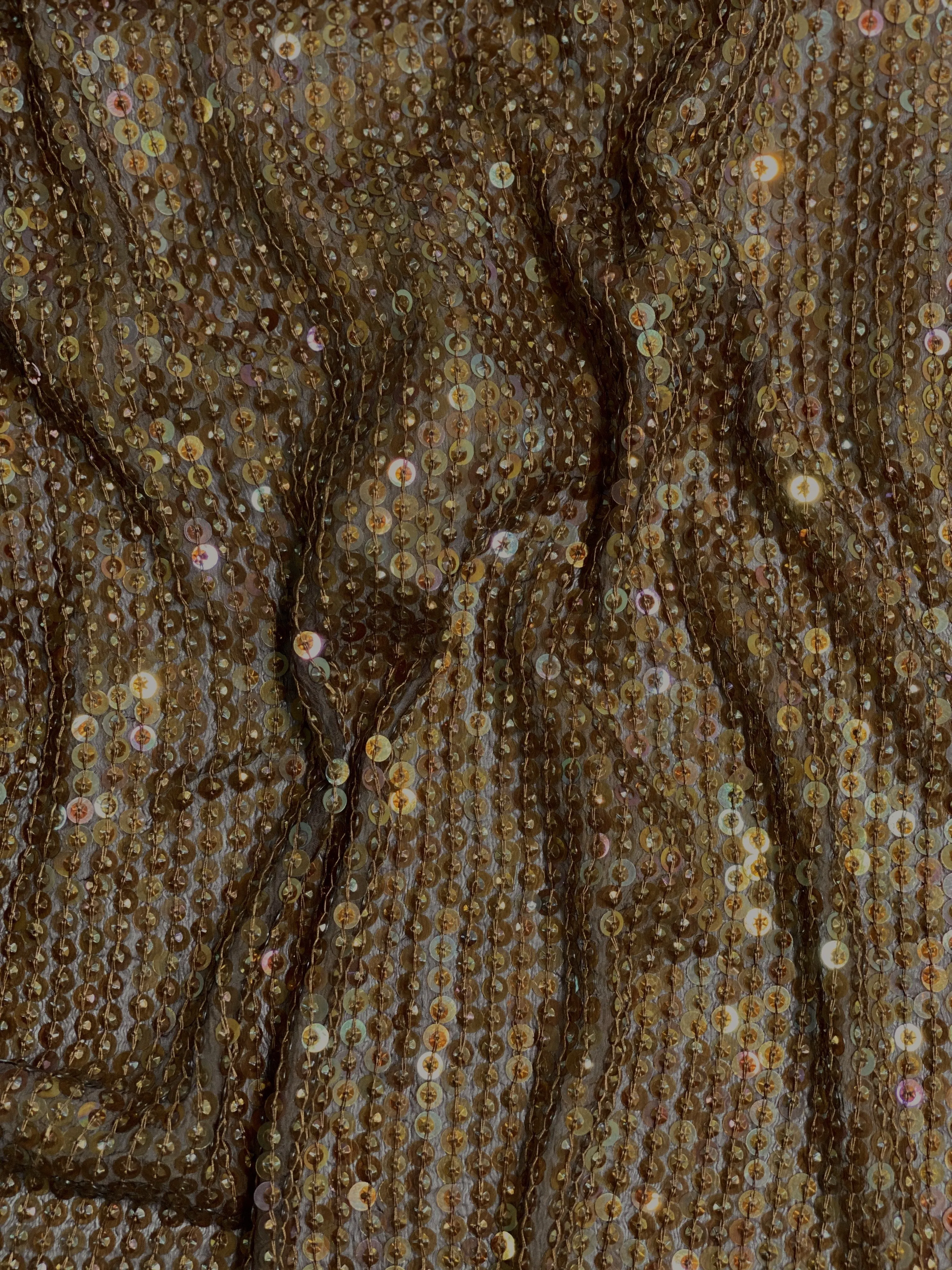 Brown Sequin & Beads On Silk Chiffon JEC-009-4 Fabric