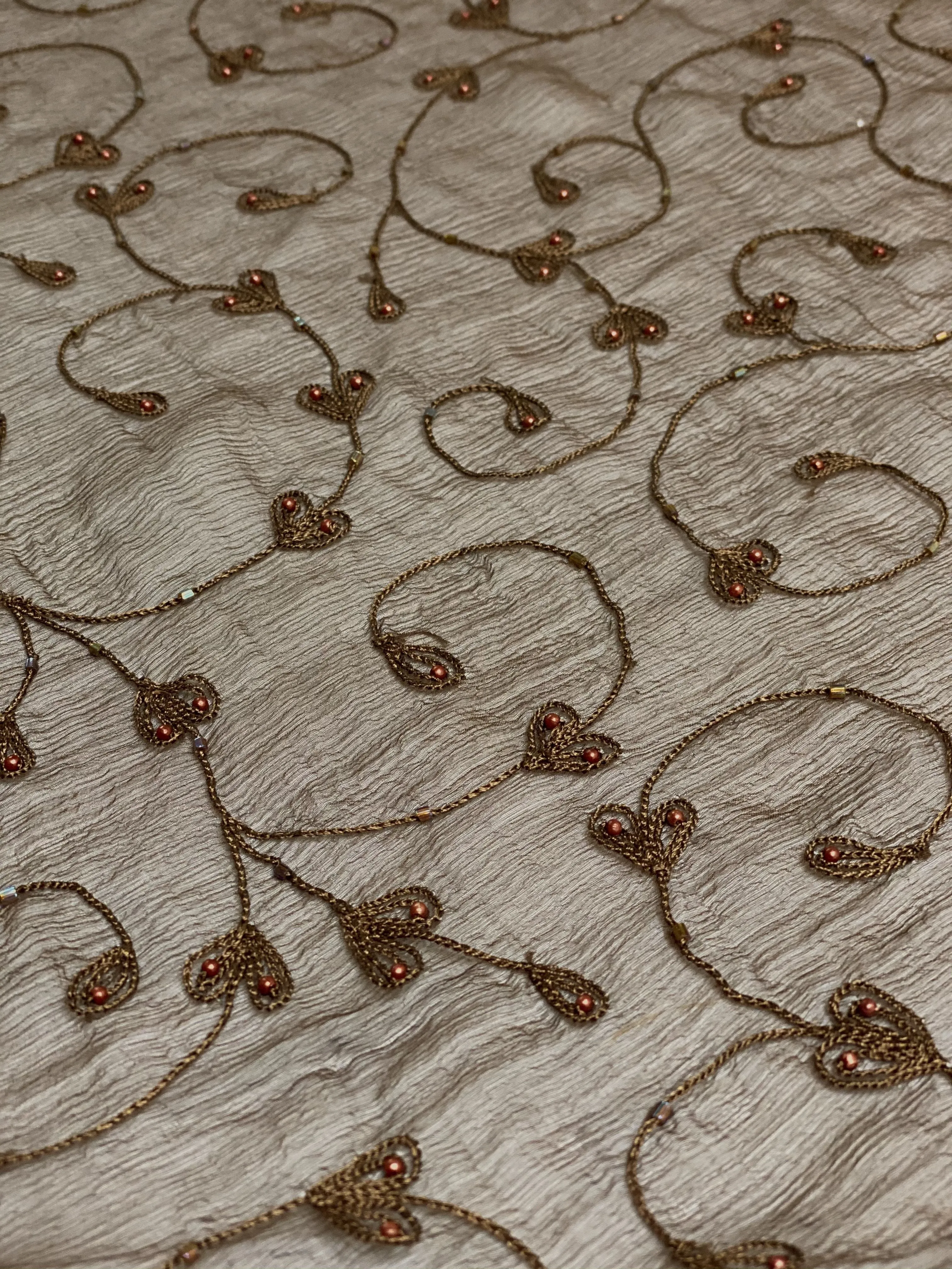 Brown Sequin & Beads on Silk Chiffon JEC-164-4 Fabric