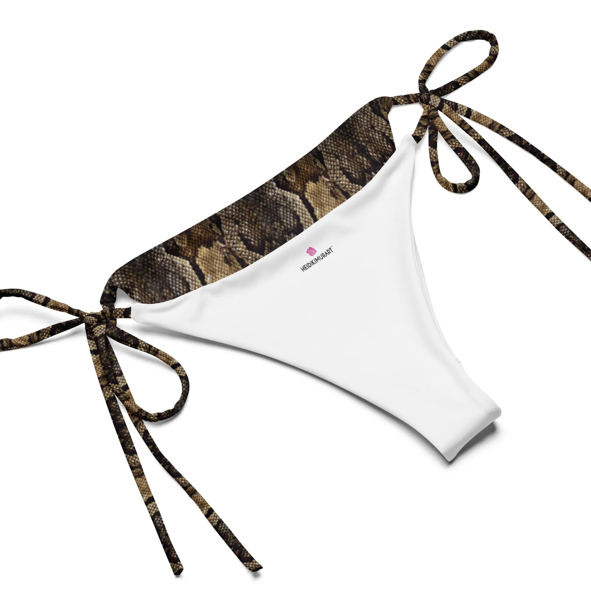 Brown Snake Print Bikini Set, 2 pc Recycled String Bikini Set For Women - Made in USA/EU/MX  (US Size: 2XL-6XL)