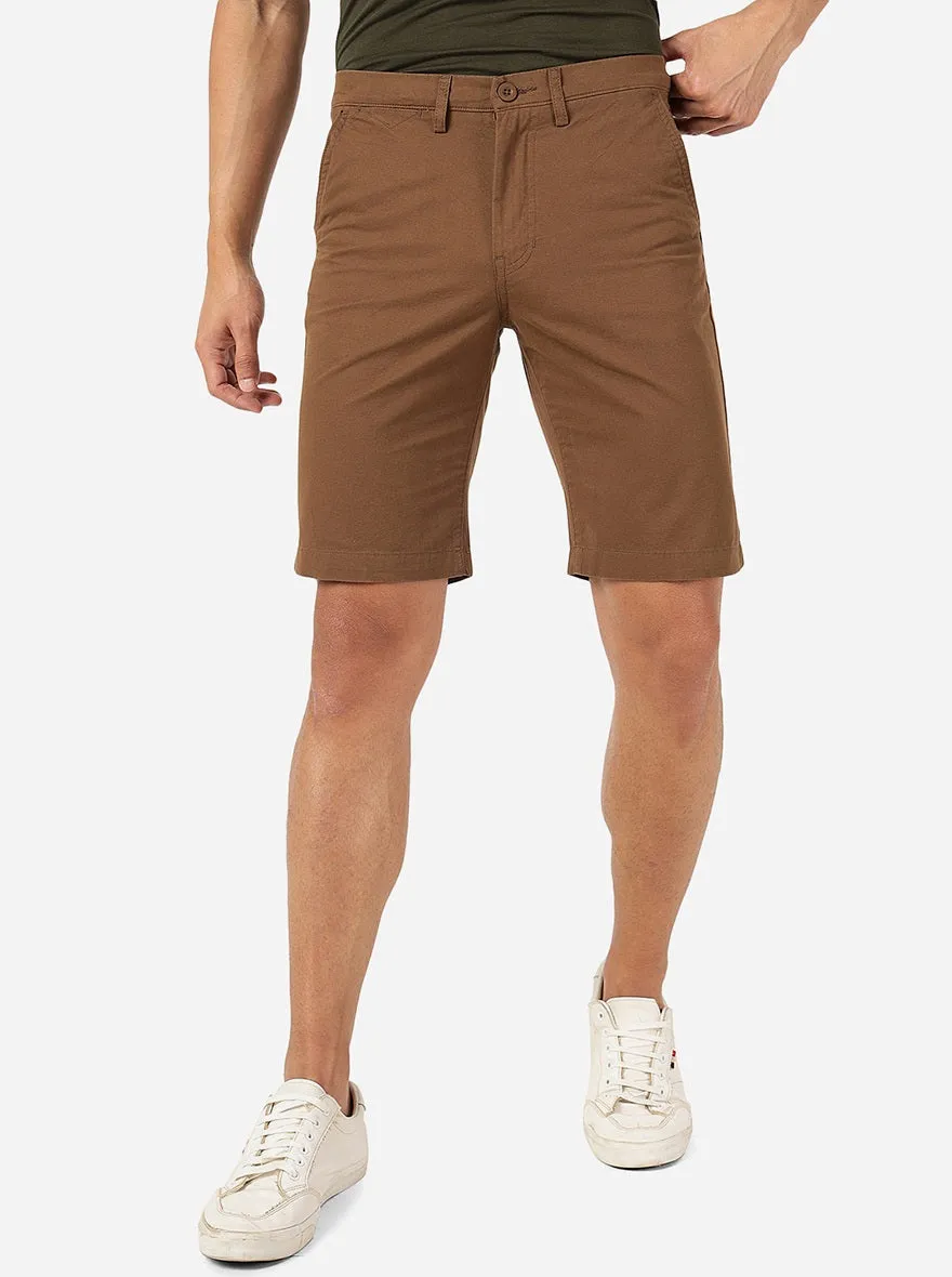 Brown Solid Slim Fit Shorts | JadeBlue