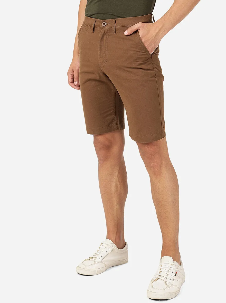 Brown Solid Slim Fit Shorts | JadeBlue