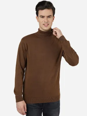 Brown Solid Slim Fit Winter T-Shirt | JadeBlue