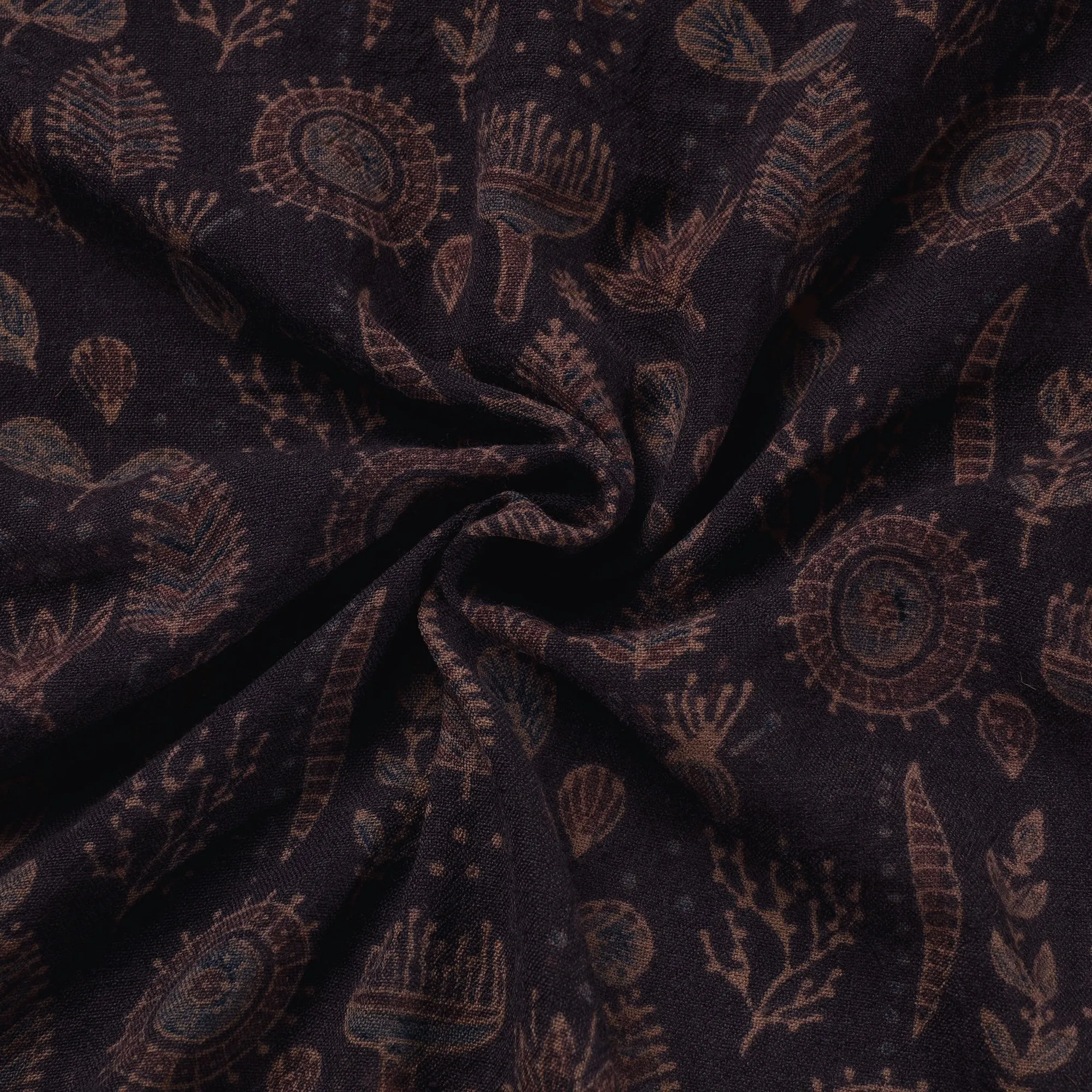 Brown Special Pure Wool Handloom Ajrakh Hand Block Printed Fabric