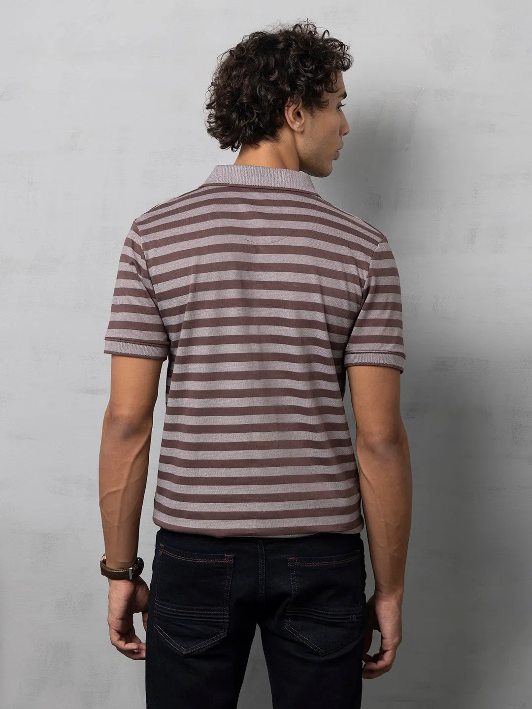 Brown Striped Polo T-Shirt