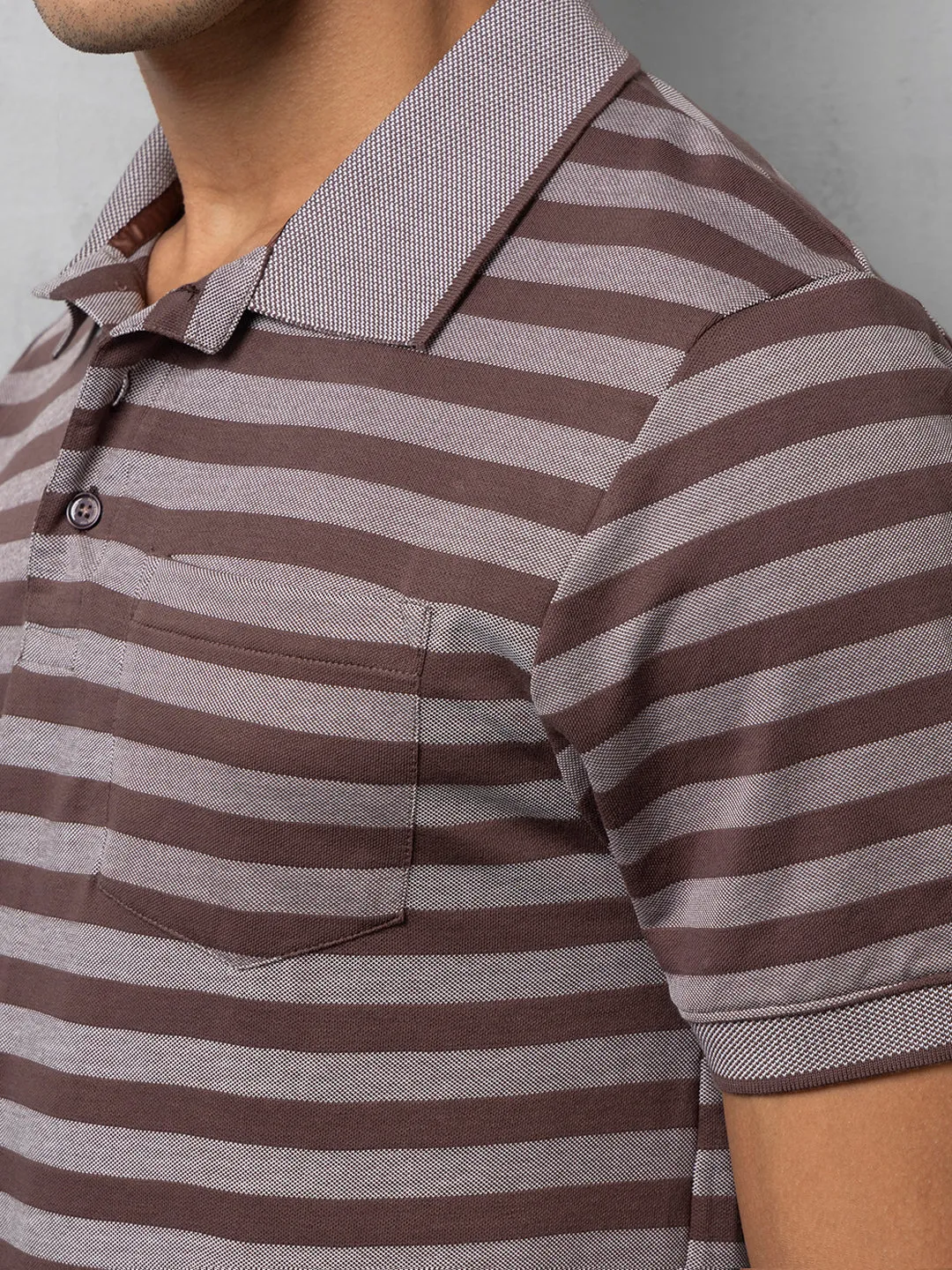 Brown Striped Polo T-Shirt