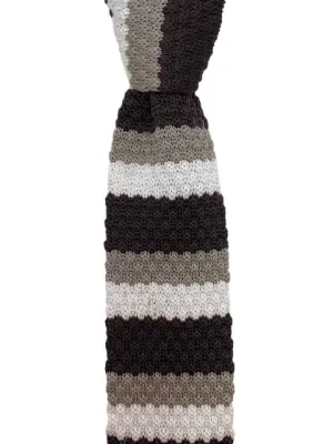 Brown, Taupe and White Striped Knitted Necktie