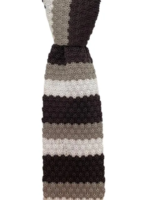 Brown, Taupe and White Striped Knitted Necktie