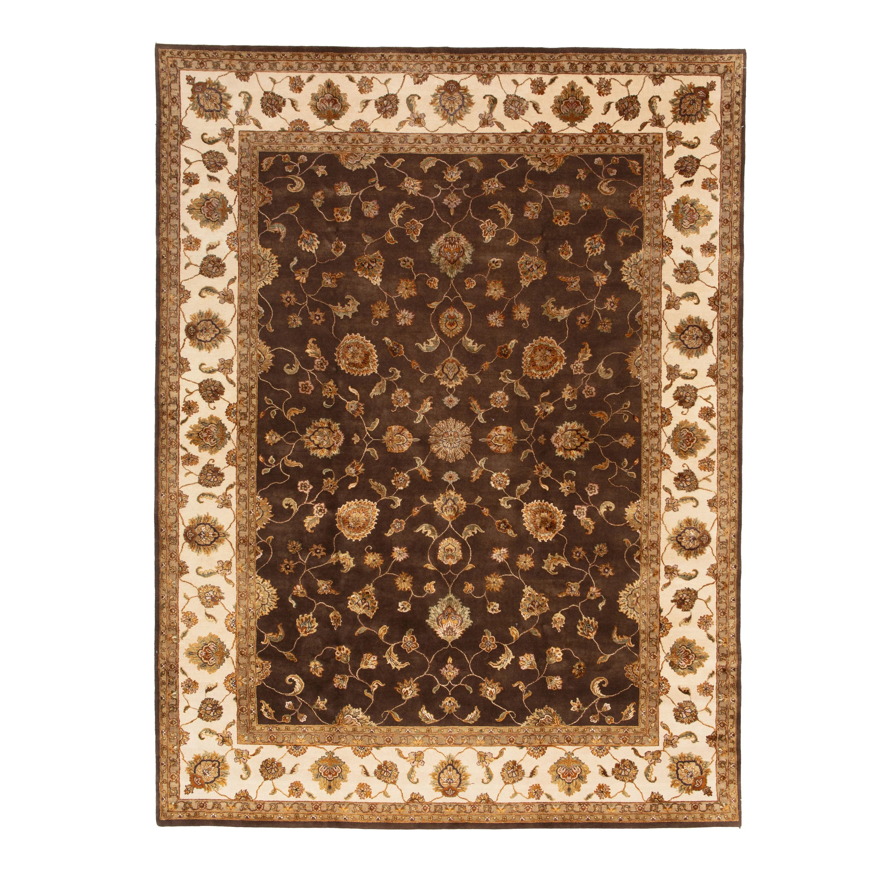 Brown Traditional Wool Silk Blend Rug - 9'1" x 12'2"