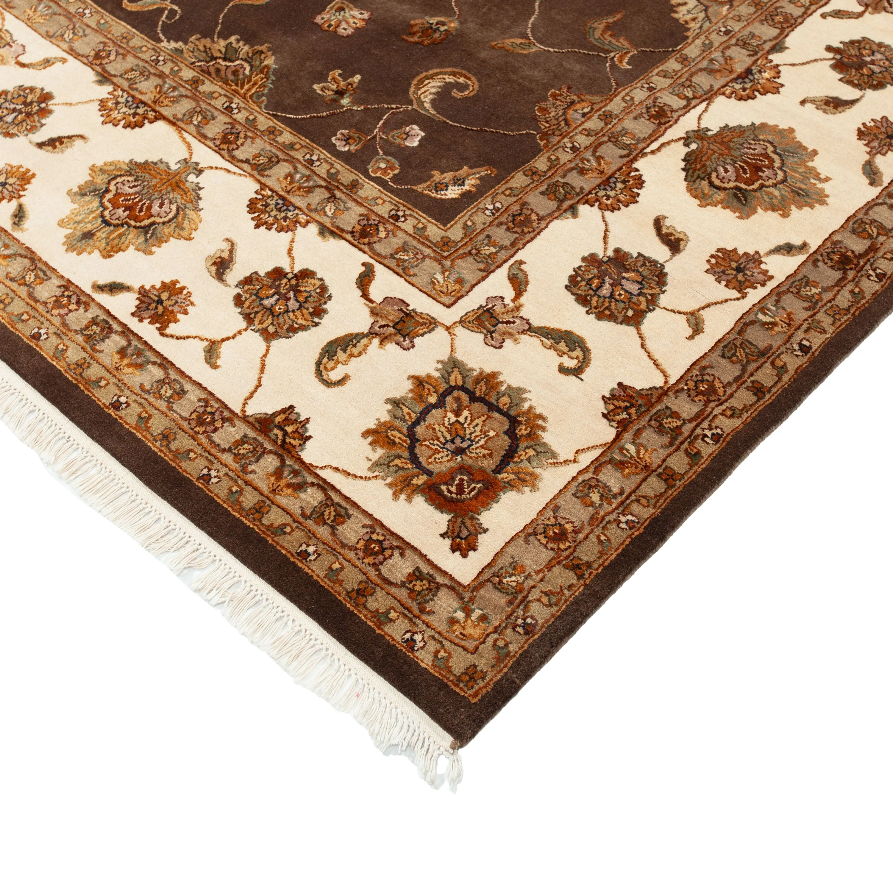 Brown Traditional Wool Silk Blend Rug - 9'1" x 12'2"