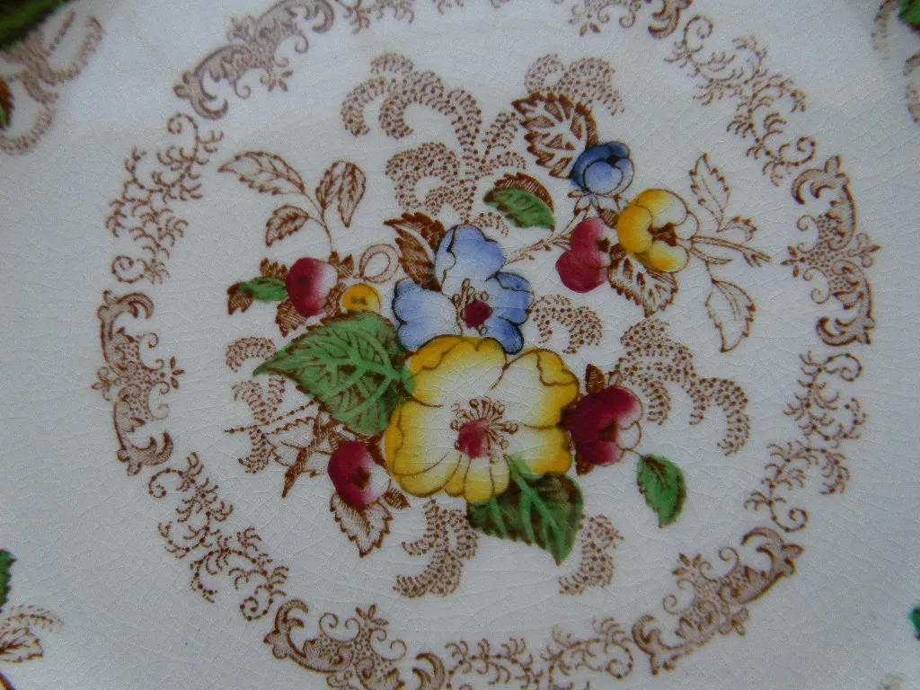 Brown Transferware Plate Ridgways Dogwood / Apple Blossoms Scrolls Flowers