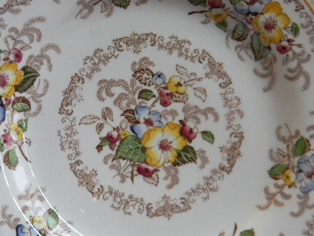 Brown Transferware Plate Ridgways Dogwood / Apple Blossoms Scrolls Flowers