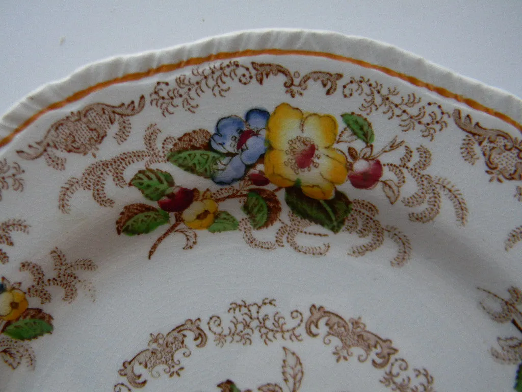 Brown Transferware Plate Ridgways Dogwood / Apple Blossoms Scrolls Flowers