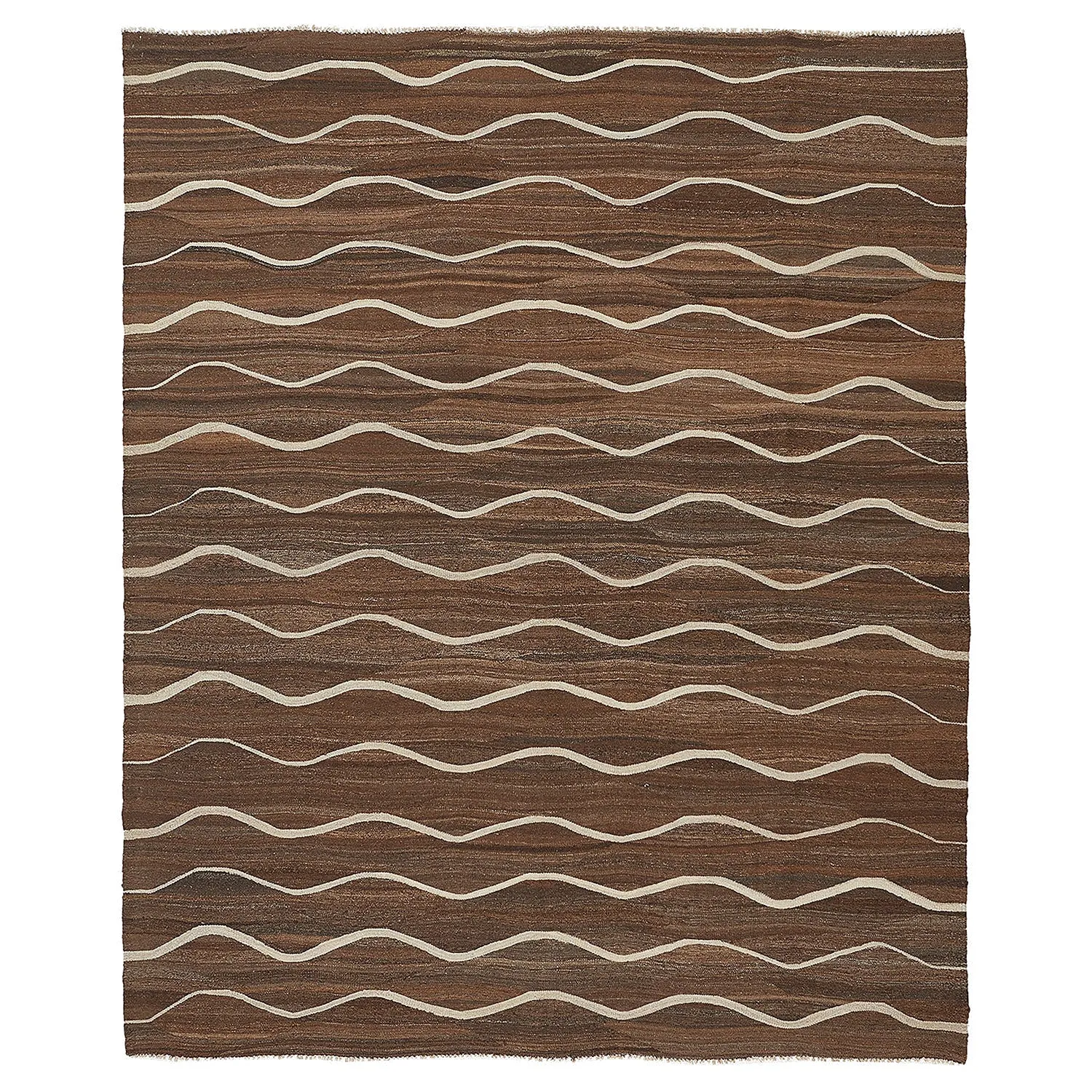 Brown Turkish Flatweave Wool Rug - 8'2" x 9'10"