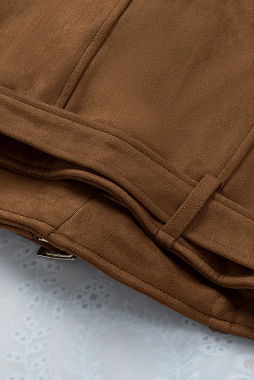 Brown Vegan Suede Zip Detail Moto Jacket